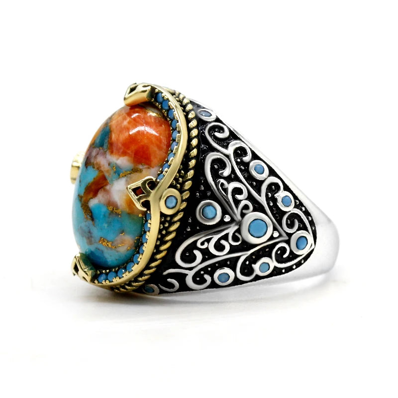 Vintage Türkiye Handmade S925 Silver Oyster Turquoise Ring