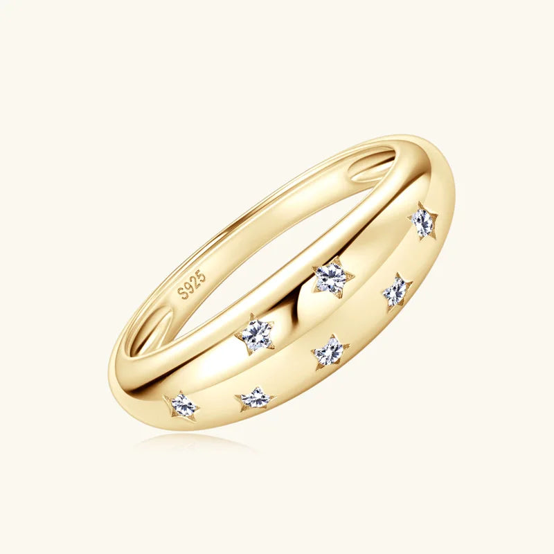 Starry Halo Moissanite Ladies Ring – 925 Sterling Silver, 18K Gold Plated, VVS1 D Color 3EX Cut