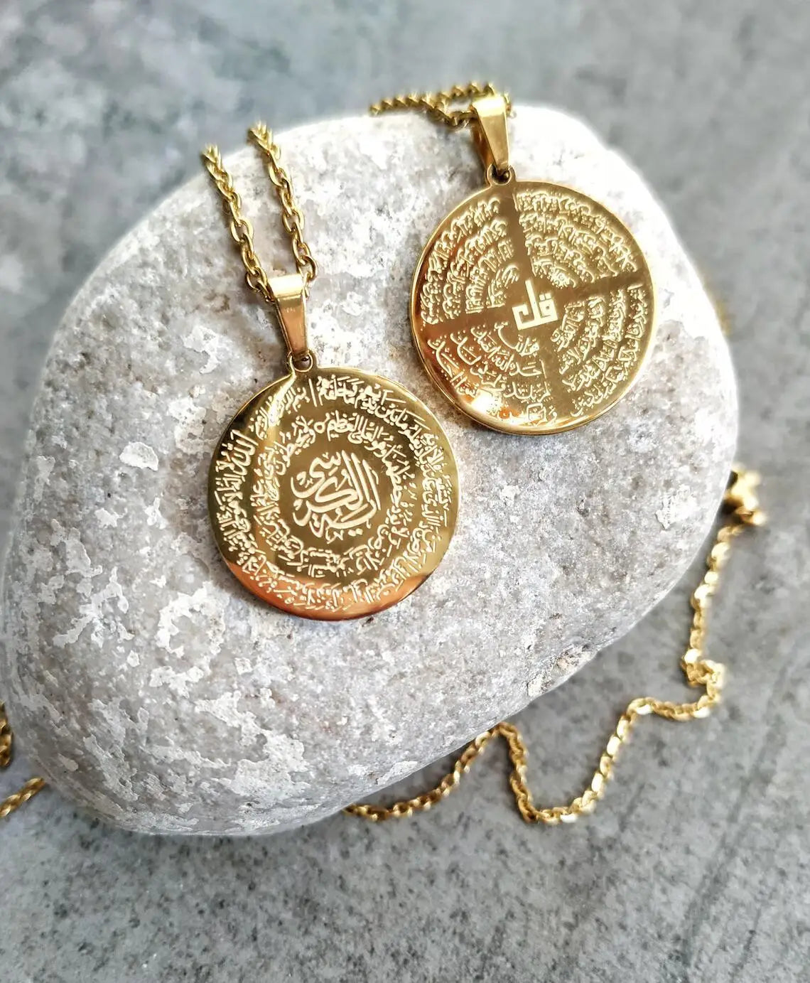 Ayatul Kursi & Four Qul Necklace – Two-Sided Islamic Pendant - Unisex Stainless Steel Jewelry