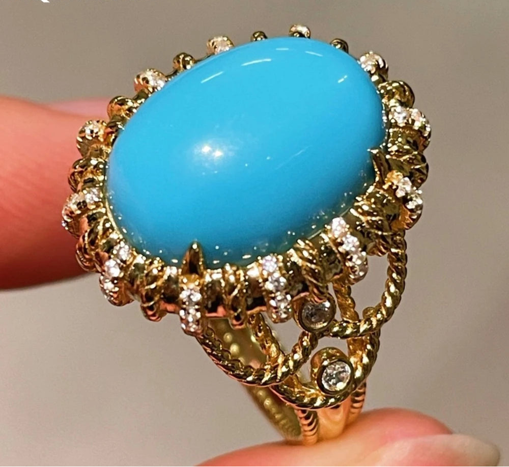 Limited Celestique 925 Silver Turquoise Gem Stone Elegance Ring for Women