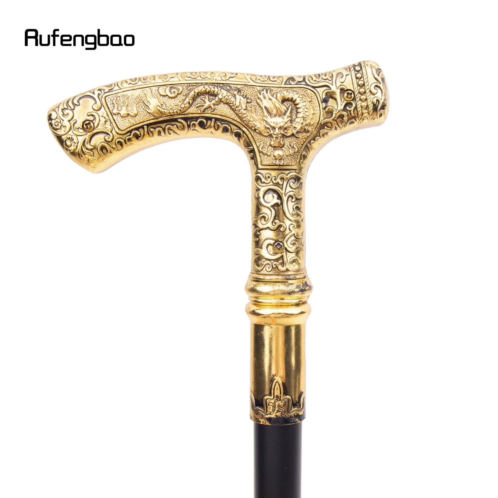 Golden Dragon Decorative Walking Stick – 89cm Steel Shaft with Luxury Patterned Knob