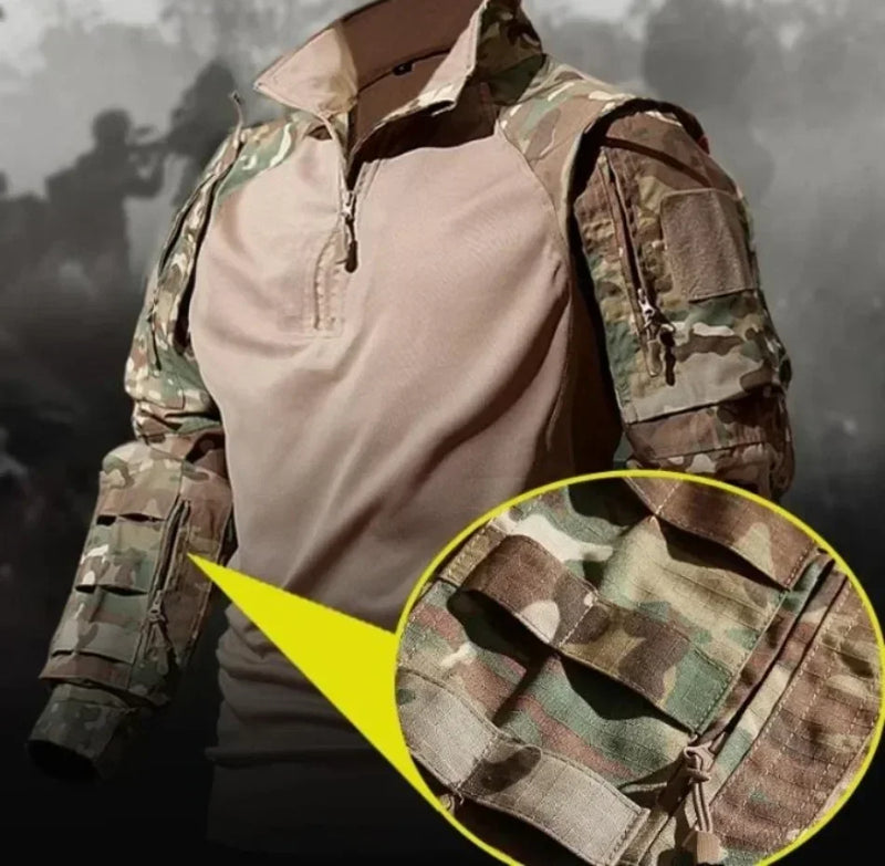 Men's Tactical Set: Breathable Shirt + Waterproof Camo Cargo Pants