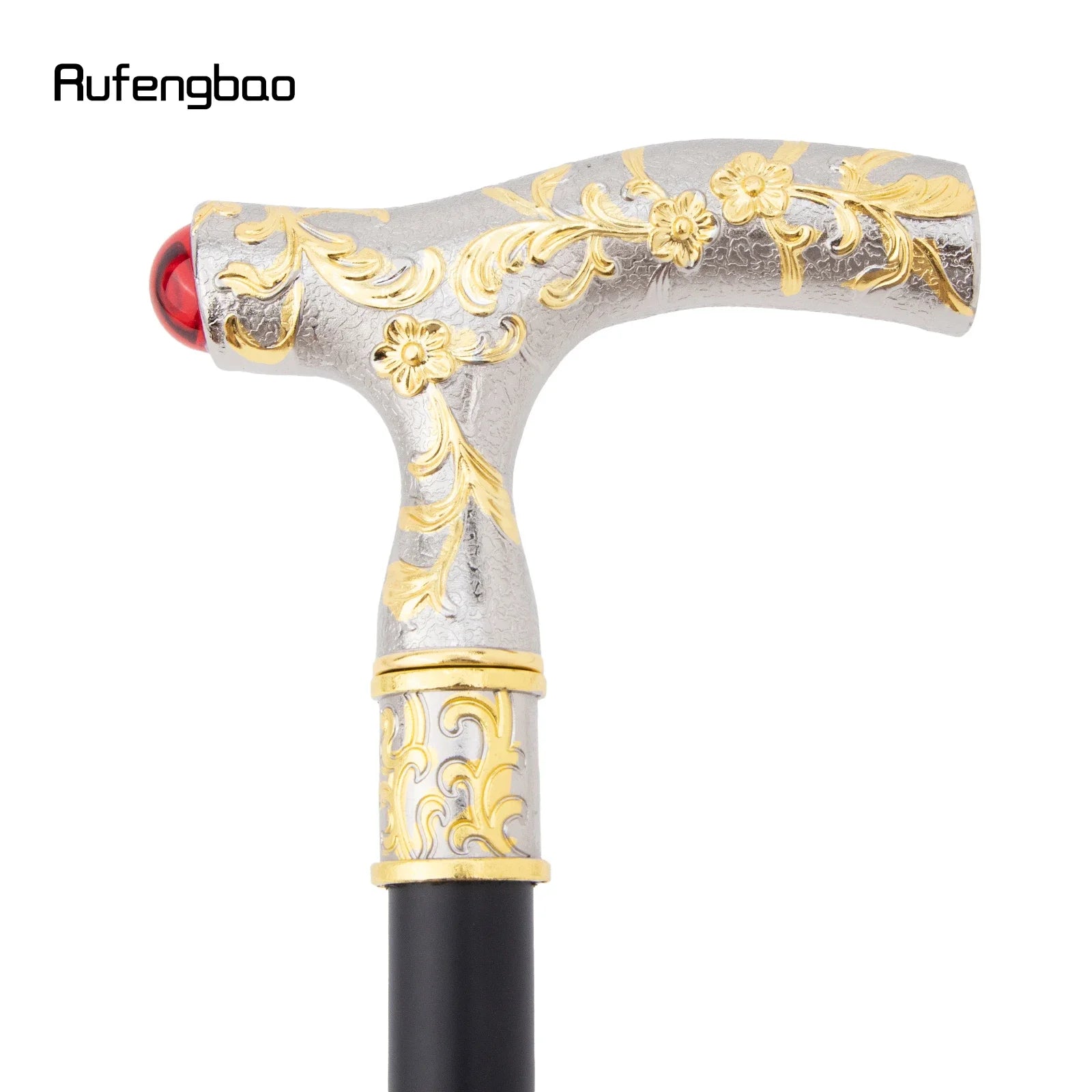 Luxury Crosier Walking Stick – Red Gem Flower Ball Handle, Golden White Design, 92cm