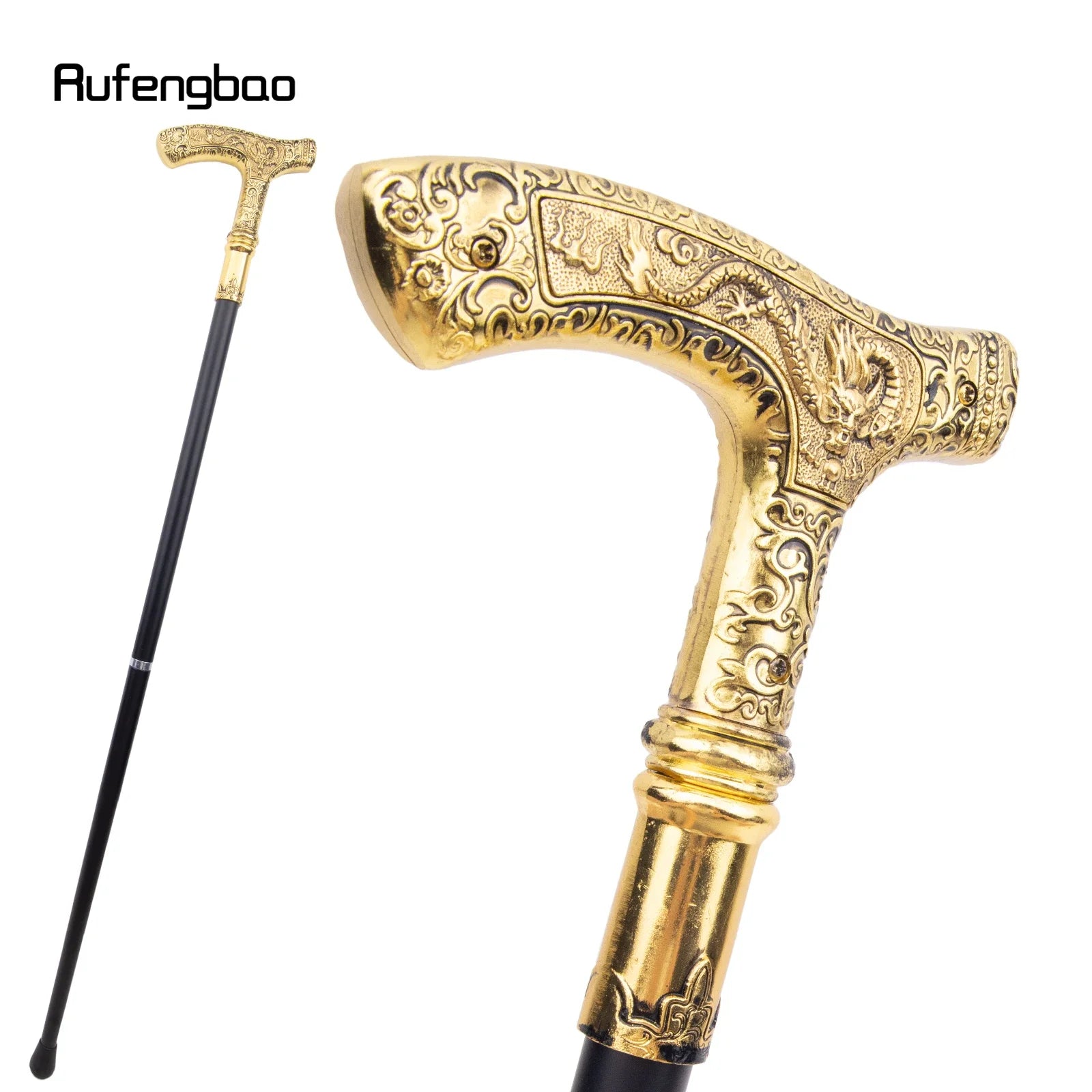 Golden Dragon Decorative Walking Stick – 89cm Steel Shaft with Luxury Patterned Knob