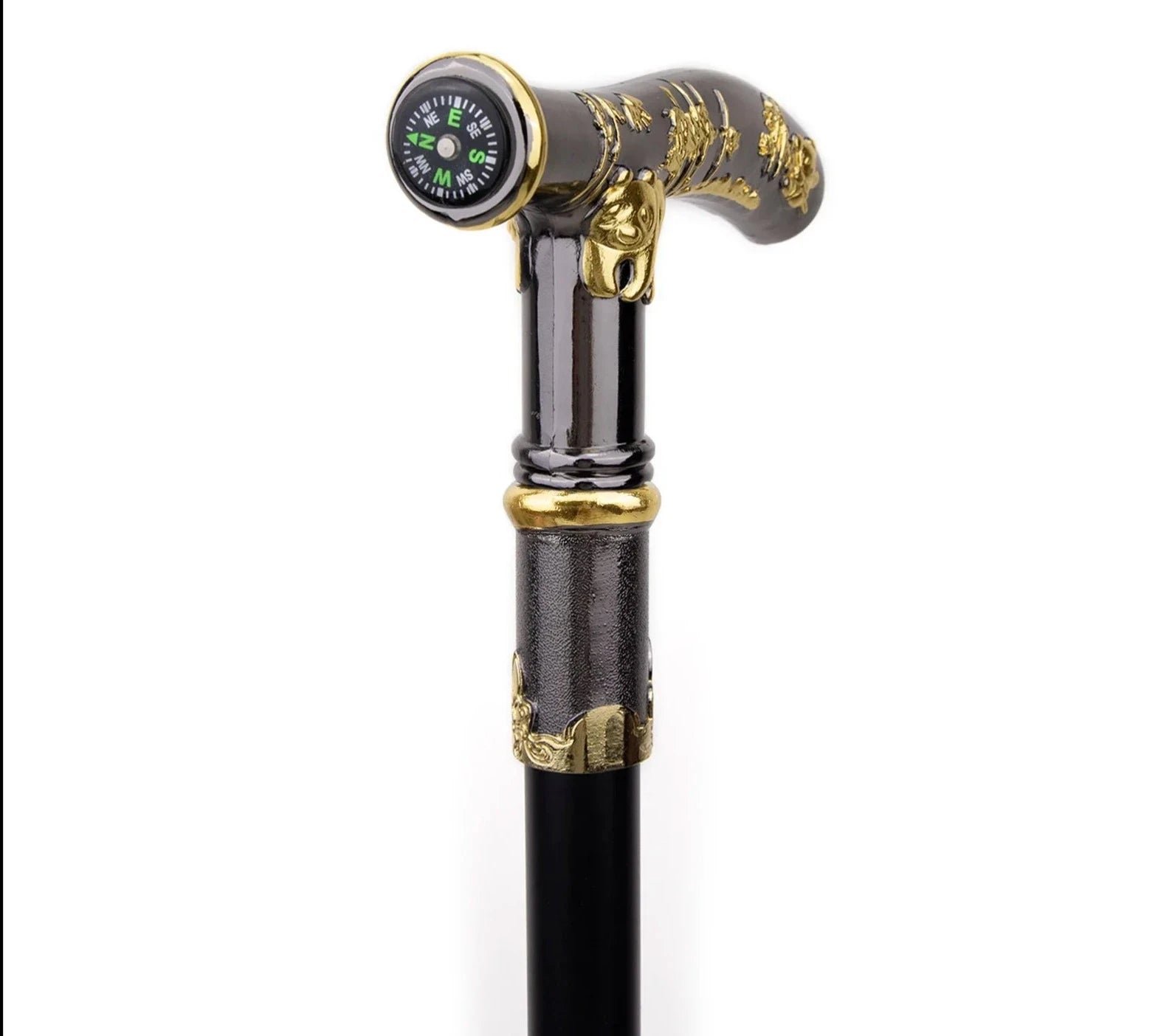 Black & Gold Panda Compass Walking Cane 93cm