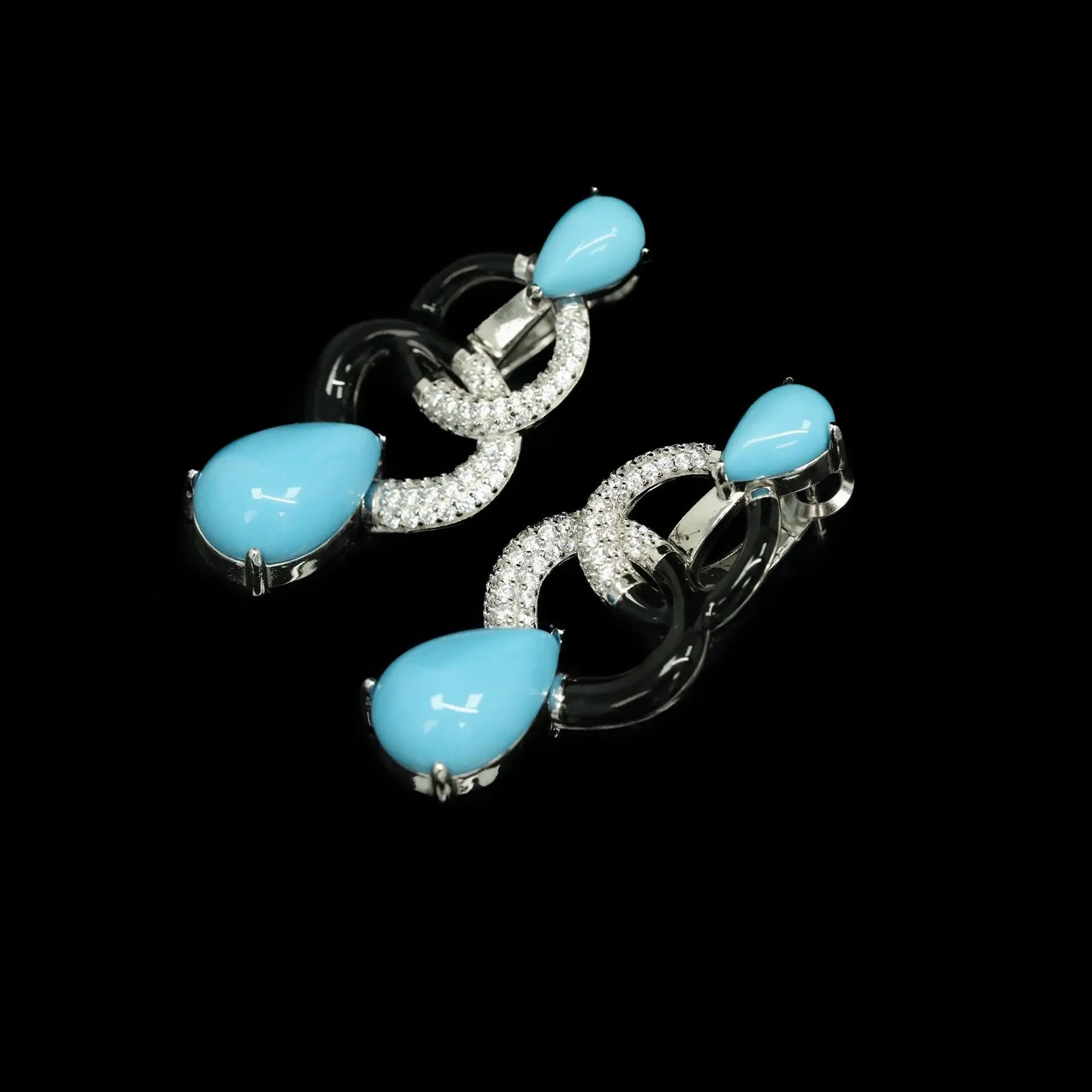 Vintage Blue Turquoise Drop Earrings – 925 Sterling Silver Geometric Dangle Design  Fine Jewelry for Women