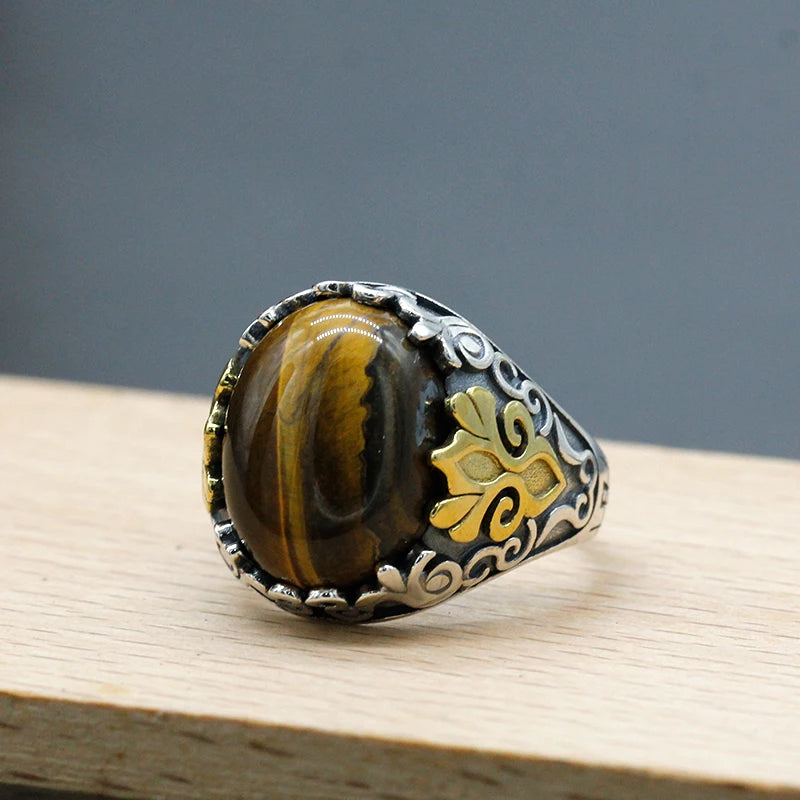 Handmade 925 Sterling Silver Ring with Natural Tiger Eye Stone