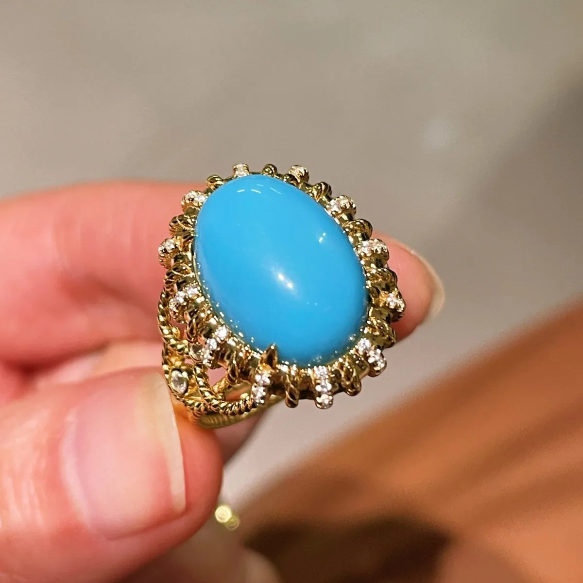 Limited Celestique 925 Silver Turquoise Gem Stone Elegance Ring for Women