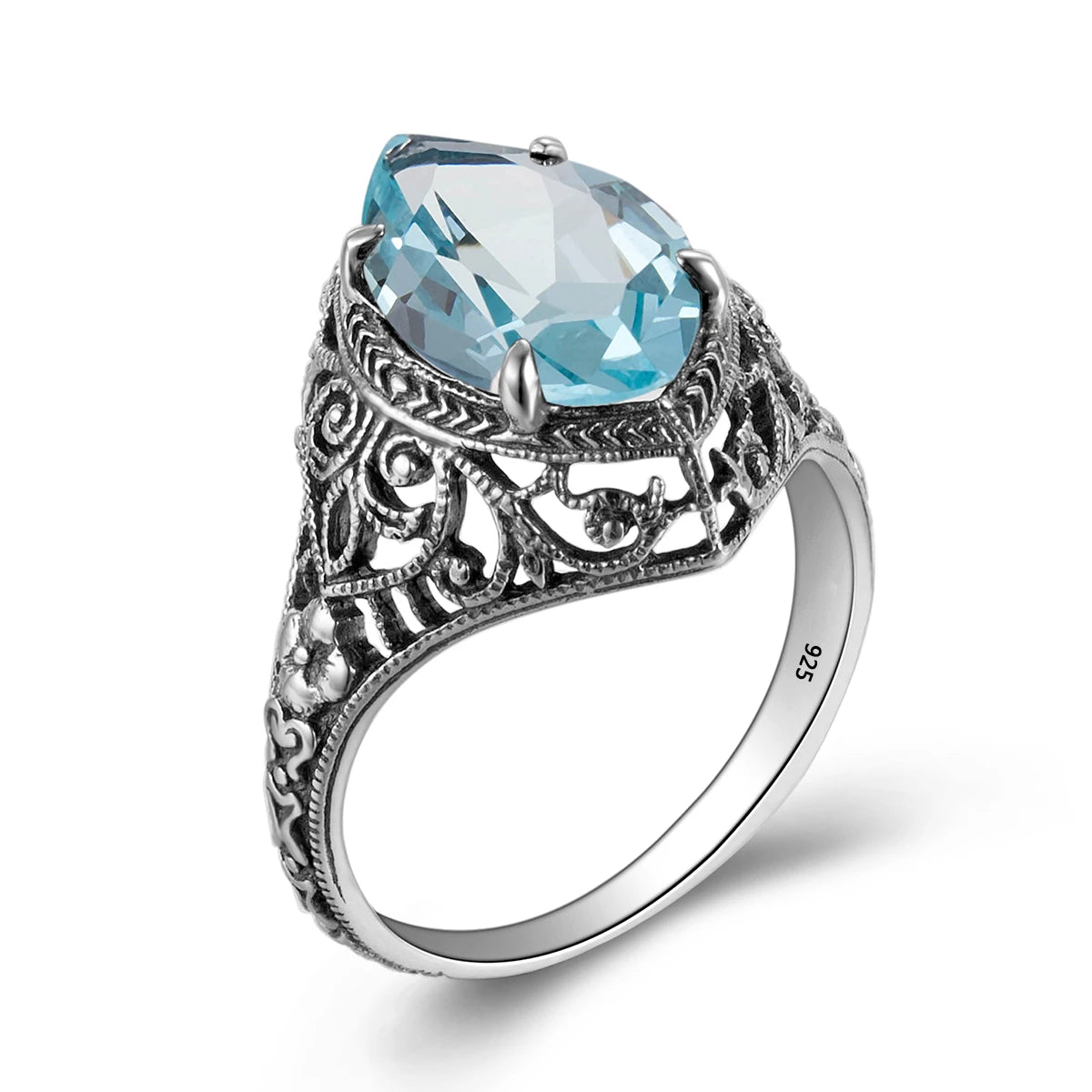 Vintage Garnet Ring – 925 Sterling Silver Water Drop Design  Fine Jewelry for Women