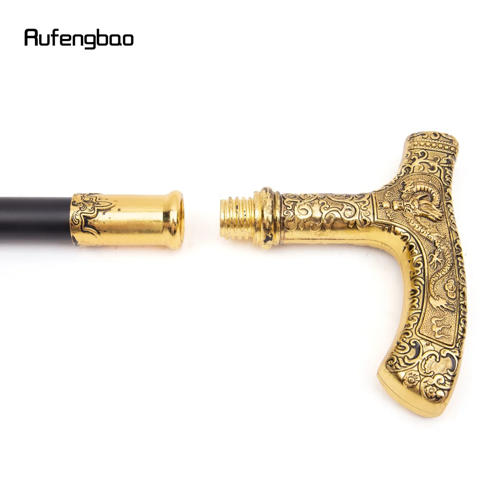 Golden Dragon Decorative Walking Stick – 89cm Steel Shaft with Luxury Patterned Knob