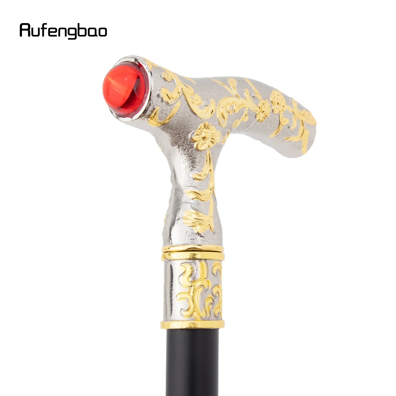 Luxury Crosier Walking Stick – Red Gem Flower Ball Handle, Golden White Design, 92cm