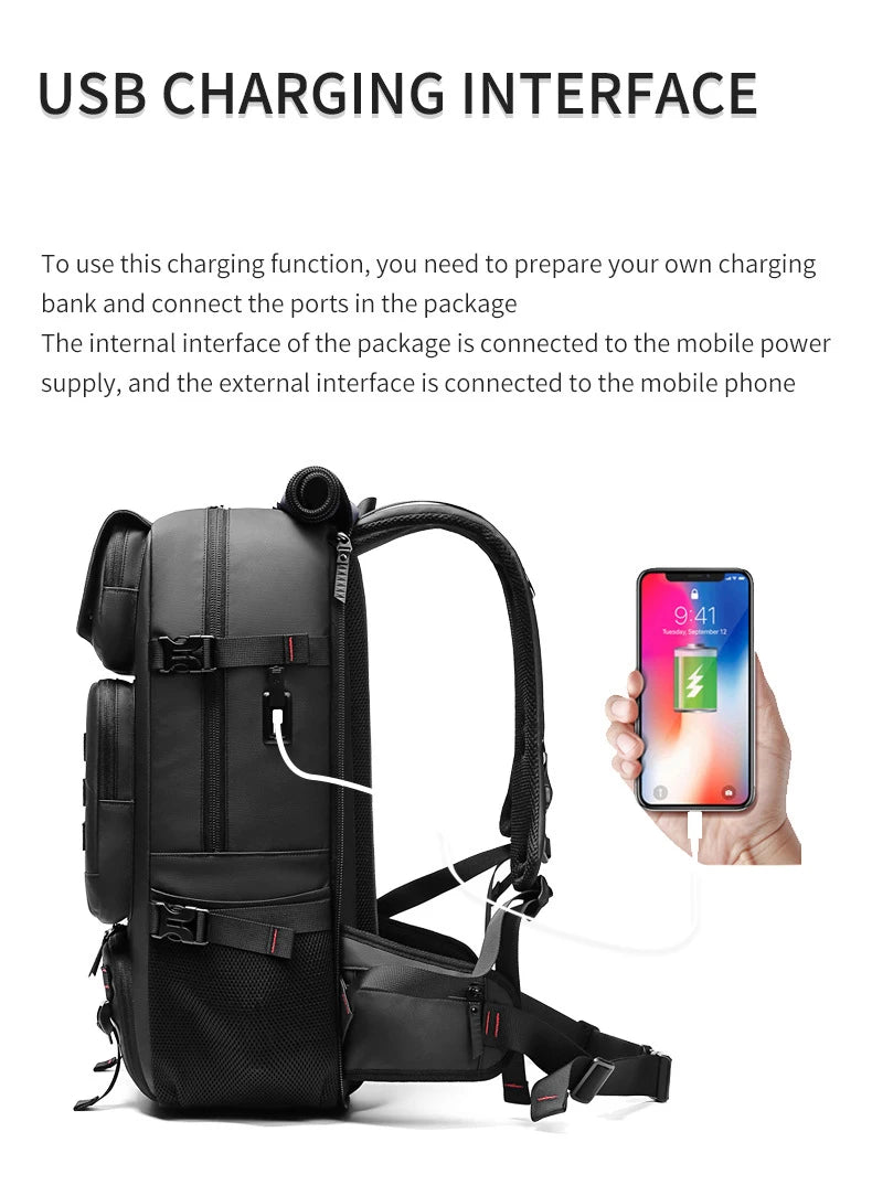 Waterproof Travel Backpack – 50L with USB Charging & Separate Shoe Bag