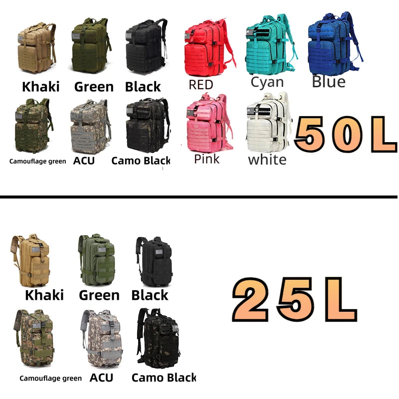 Waterproof Backpack - 25L/50L - Tactical Sports, Camping & Hiking Gear