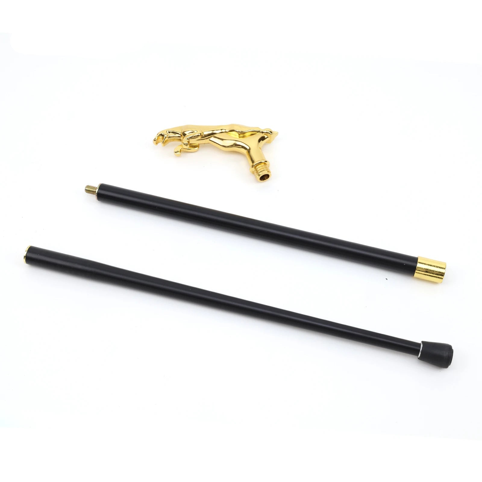 Two black metal rods with gold accents on a white background, featuring the brand.