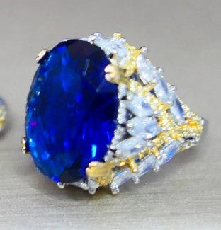 Royal Sapphire & Ruby Oval Cut Ring – 19 Carat Created Gemstone in Sterling Setting