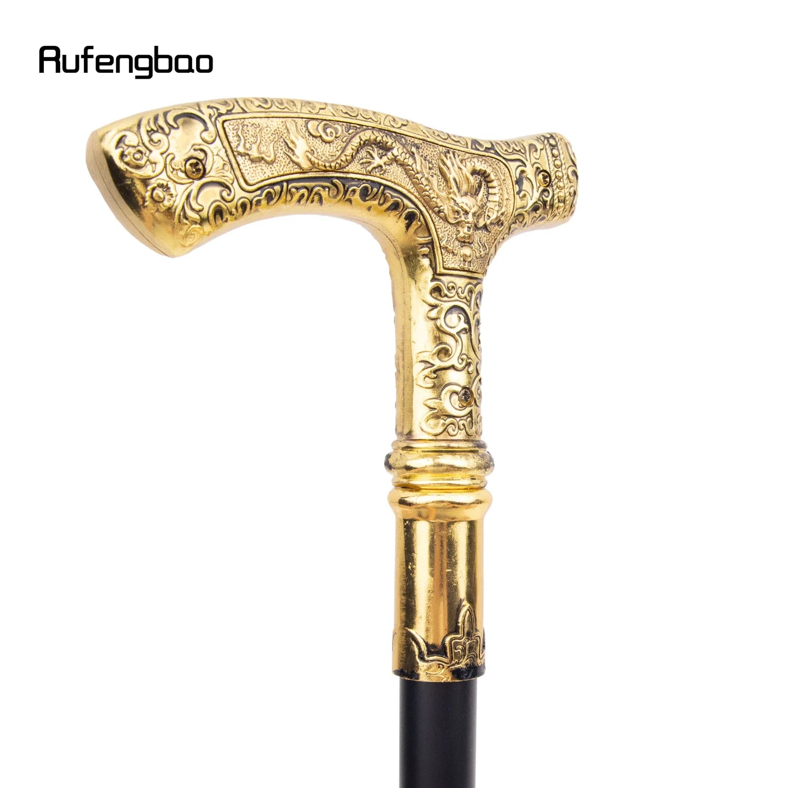 Golden Dragon Decorative Walking Stick – 89cm Steel Shaft with Luxury Patterned Knob