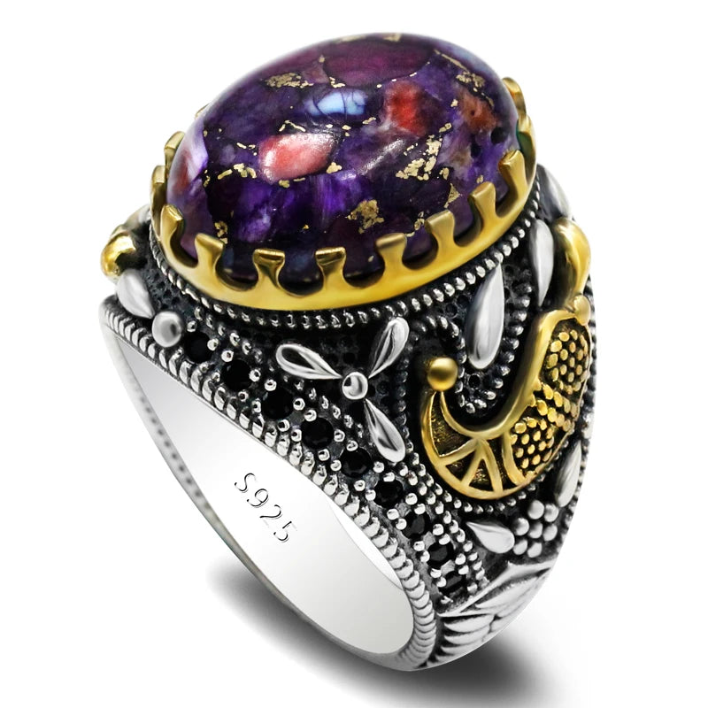 Natural Oyster Turquoise Handmade Men's Ring S925 Sterling Silver