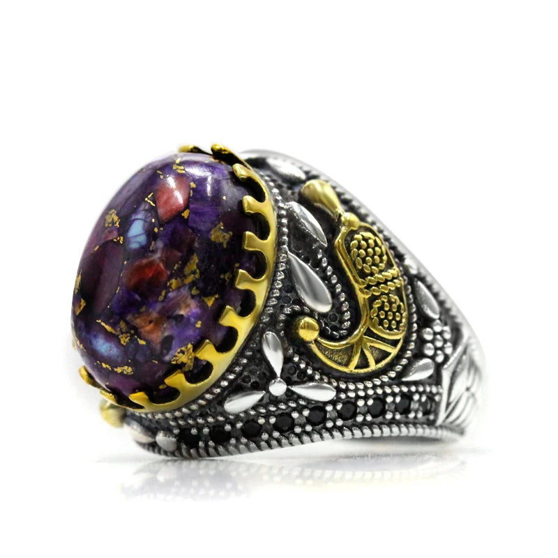 Natural Oyster Turquoise Handmade Men's Ring S925 Sterling Silver