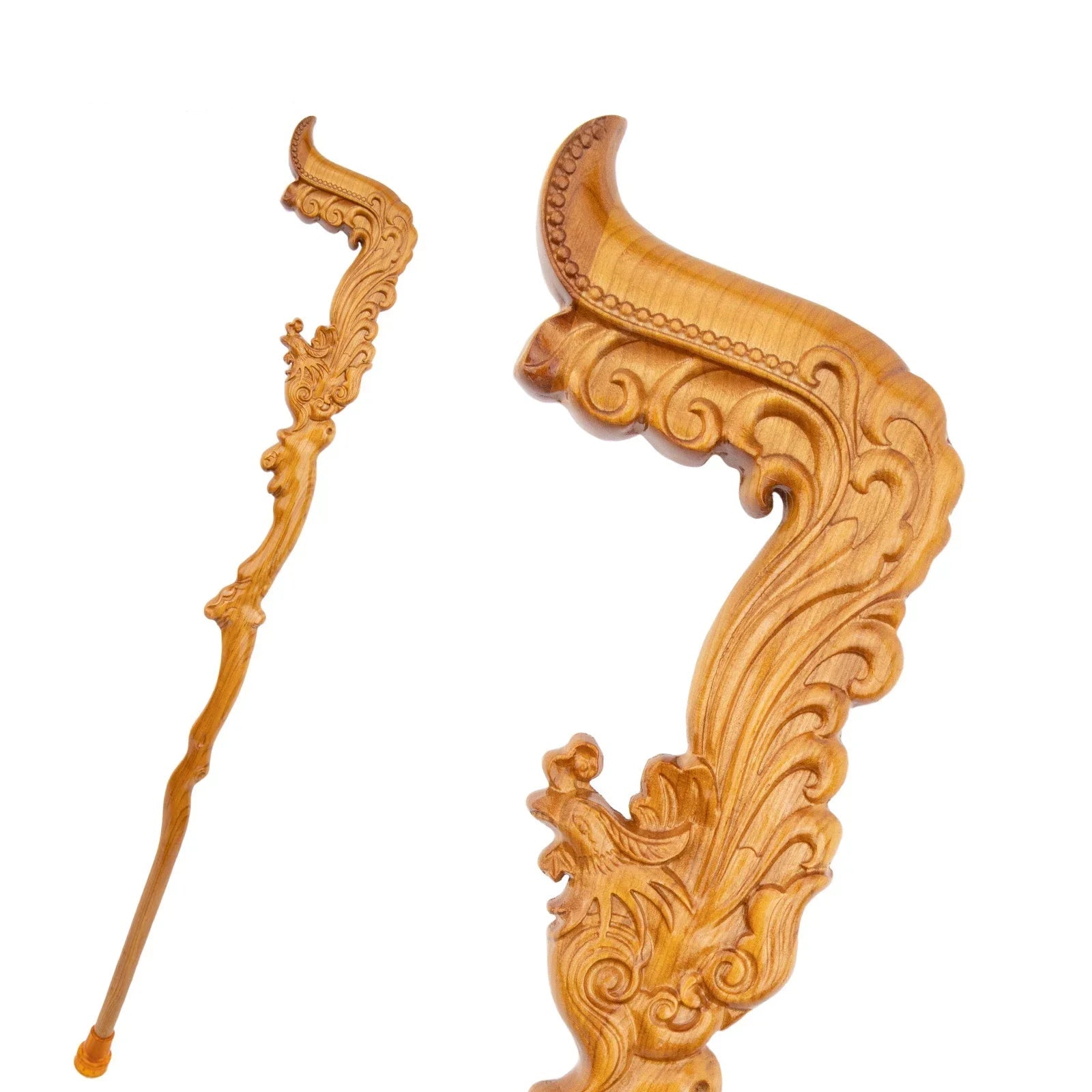 Decorative wooden carvings with intricate designs on a white background