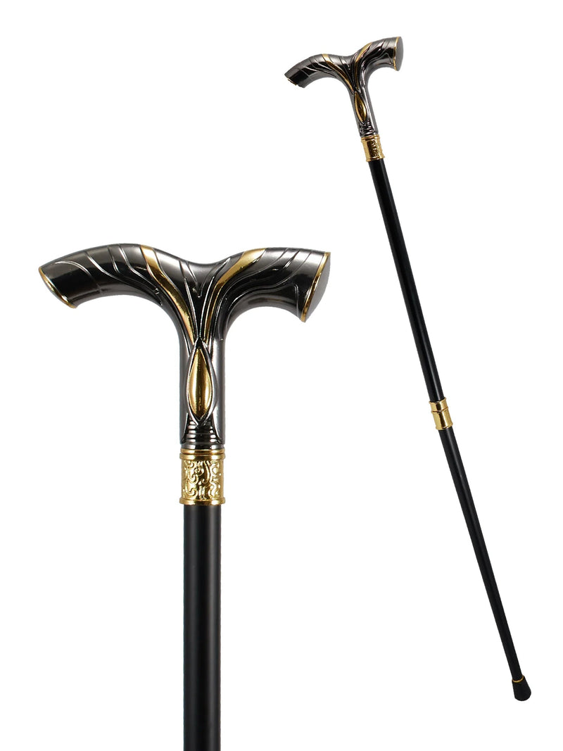 Black and Gold Striped Decorative Walking Cane - 93cm