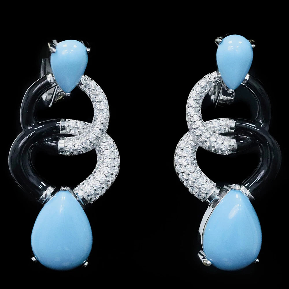 Vintage Blue Turquoise Drop Earrings – 925 Sterling Silver Geometric Dangle Design  Fine Jewelry for Women