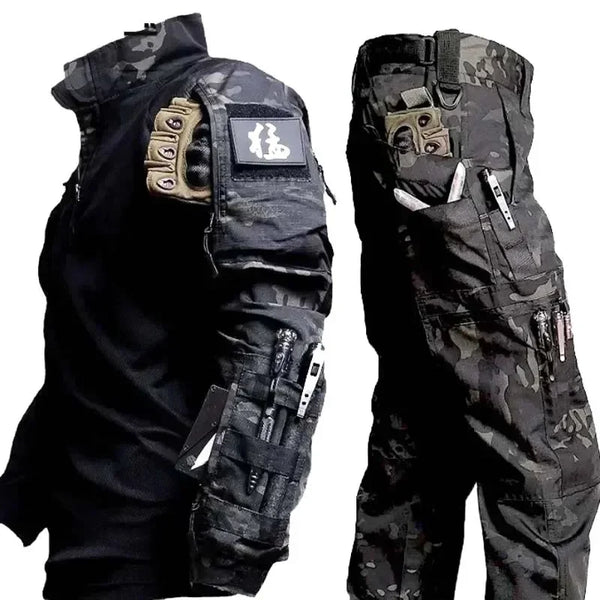 Men's Tactical Set: Breathable Shirt + Waterproof Camo Cargo Pants