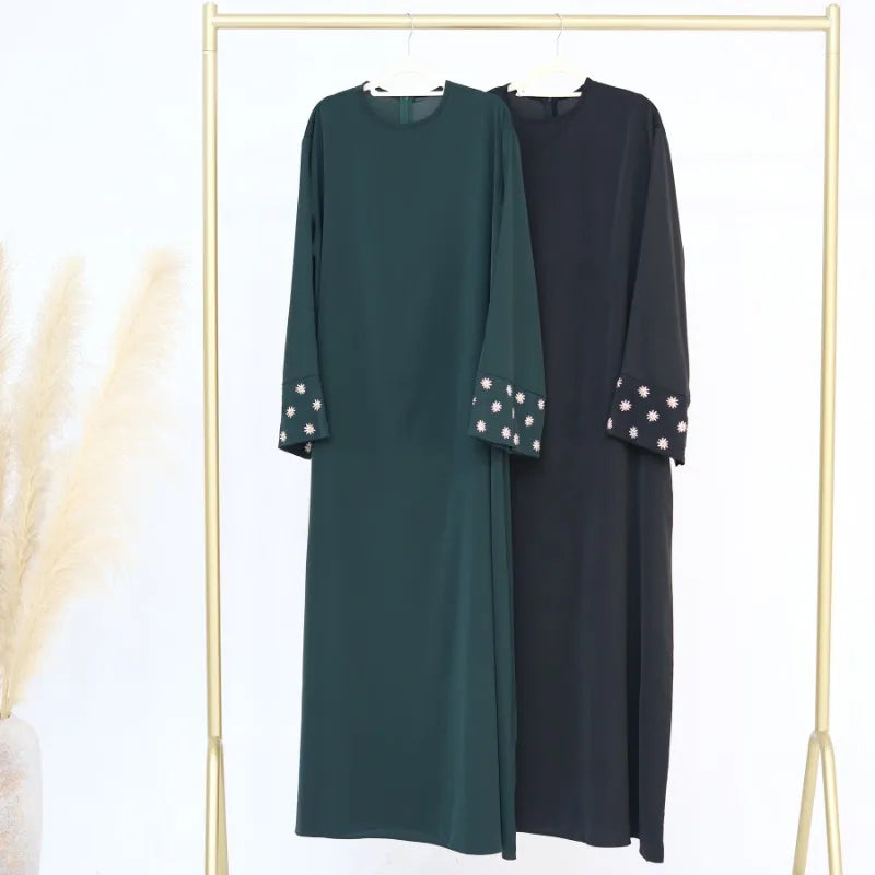 Celestial Blossom Abaya - Luxury Daisy Embroidered Modest Dress for Women