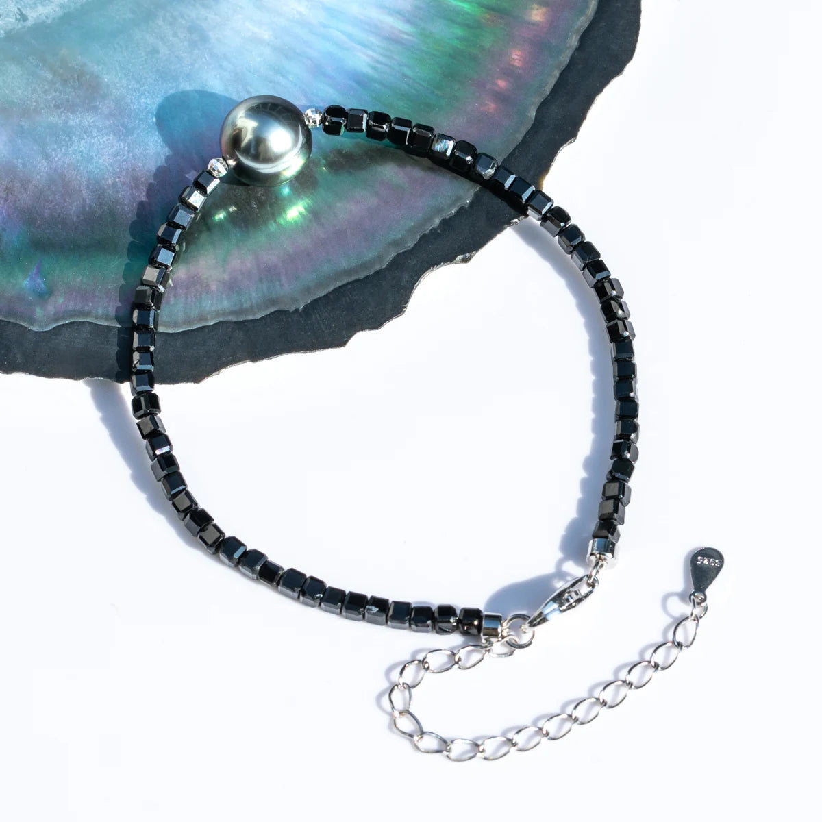 Tahitian Black Pearl Bracelet – 925 Sterling Silver with Baroque Pearls & Crystal Beads  15+5cm Strand Bracelet