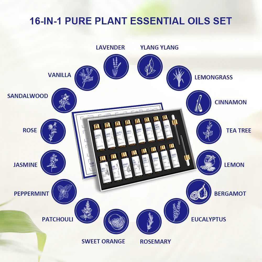 Essential Oils Set – 16 PCS x 10ML Pure Aromatherapy Oils  Lavender, Eucalyptus, Rose, Jasmine & More for Diffusers, Candles & Spiritual Wellness
