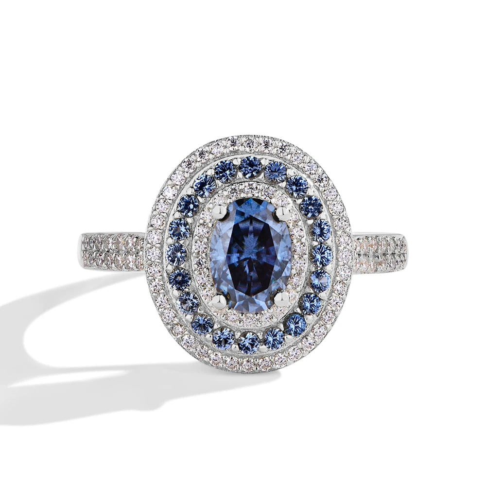 Elegant Blue Moissanite Ring for Ladies – Solid Sterling Silver