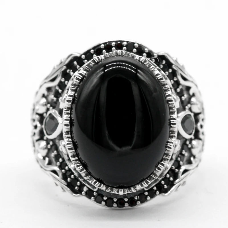 925 Sterling Silver Black Onyx Ring – Turkish Vintage Jewelry for Men & Women