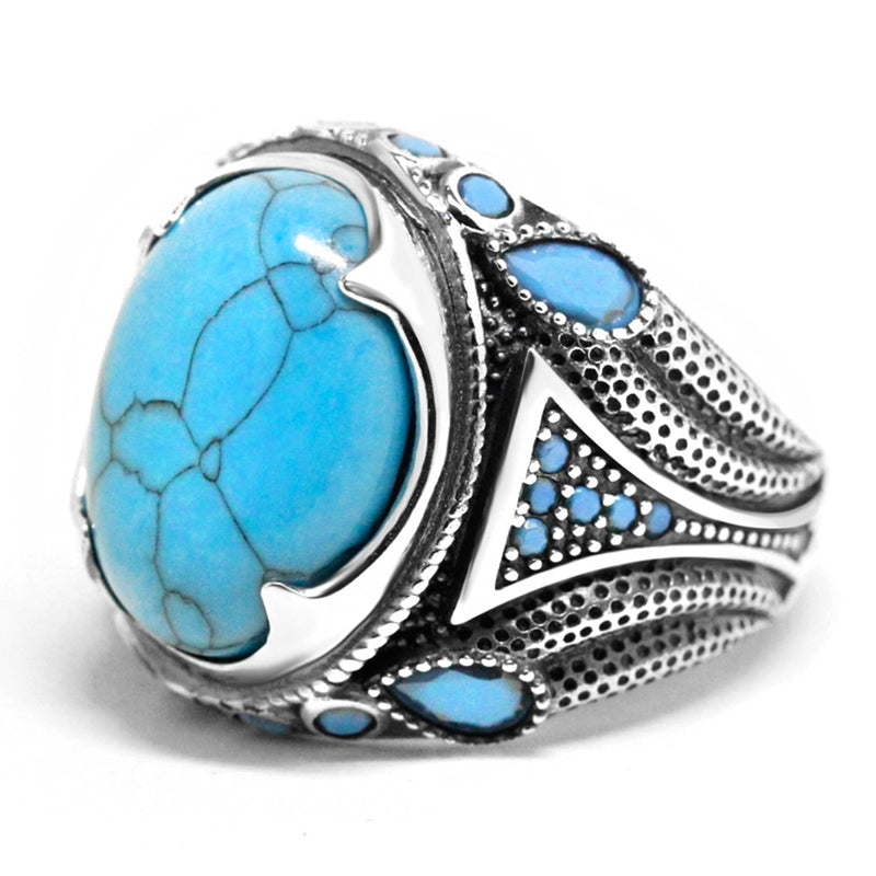 Turkish Silver Aquamarine Sunnah Ring for Men
