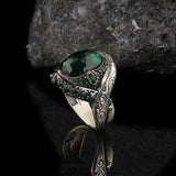 Green Turkish Zirconia Men's Silver Ring