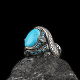 Engraved Turkish Turquoise Ring for Men