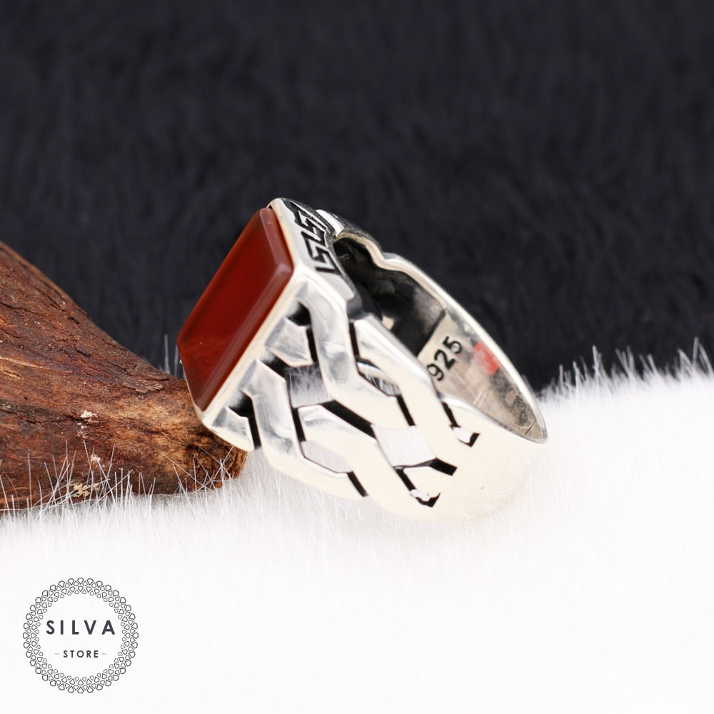 Braided Aqeeq Sterling Silver Ring for Men