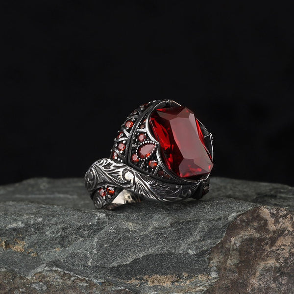 Handcrafted Blood Red Zirconia Sunnah Ring for Men