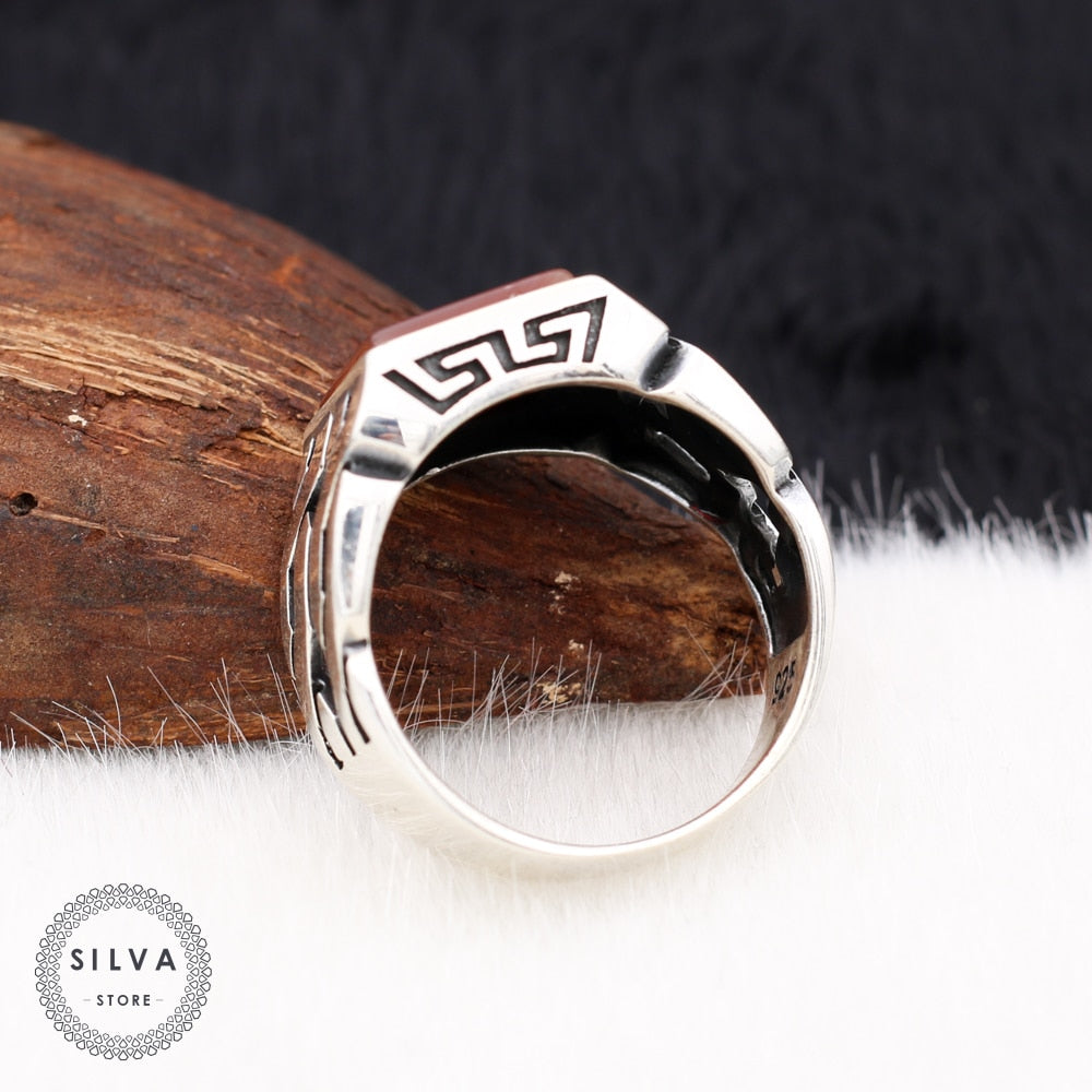 Braided Aqeeq Sterling Silver Ring for Men