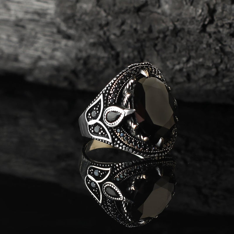 Black Zirconia Gemstone Turkish Silver Ring for Men