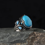 Stylish Turkish Turquoise Sterling Silver Ring for Men