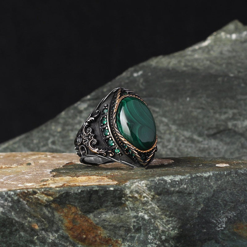 Handmade Turkish Malachite Sunnah Ring for Men