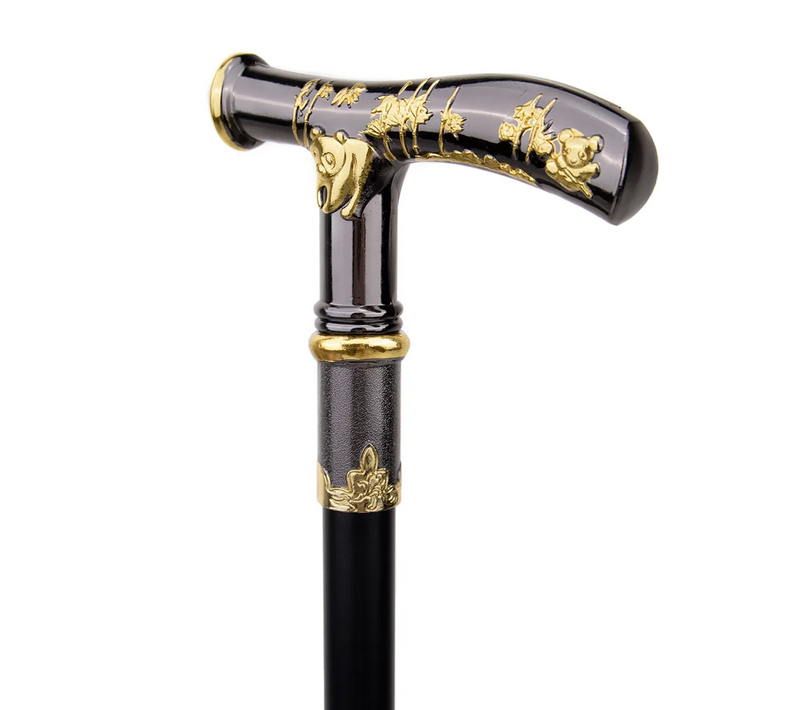 Black & Gold Panda Compass Walking Cane 93cm