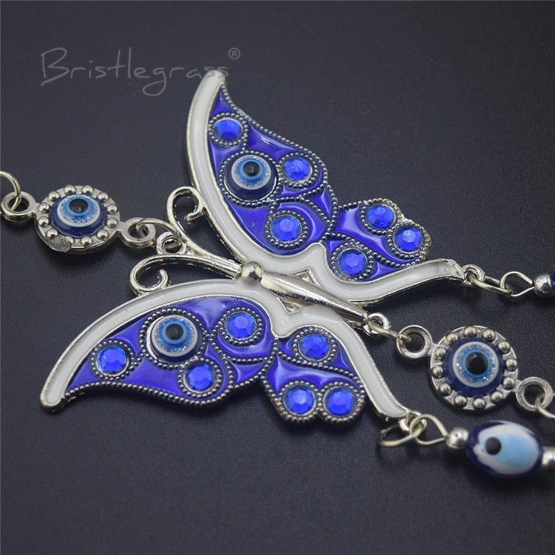 BRISTLEGRASS Turkish Blue Evil Eye Rhinestone Butterfly Wall Hanging
