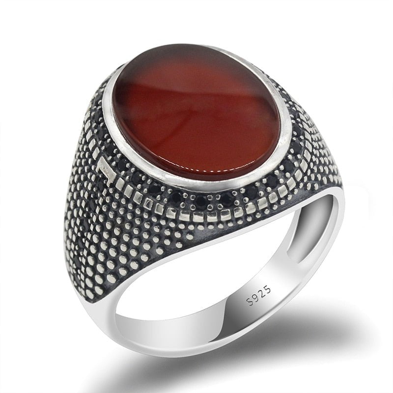 Crimson Aqeeq Sunnah Ring for Men Sterling Silver