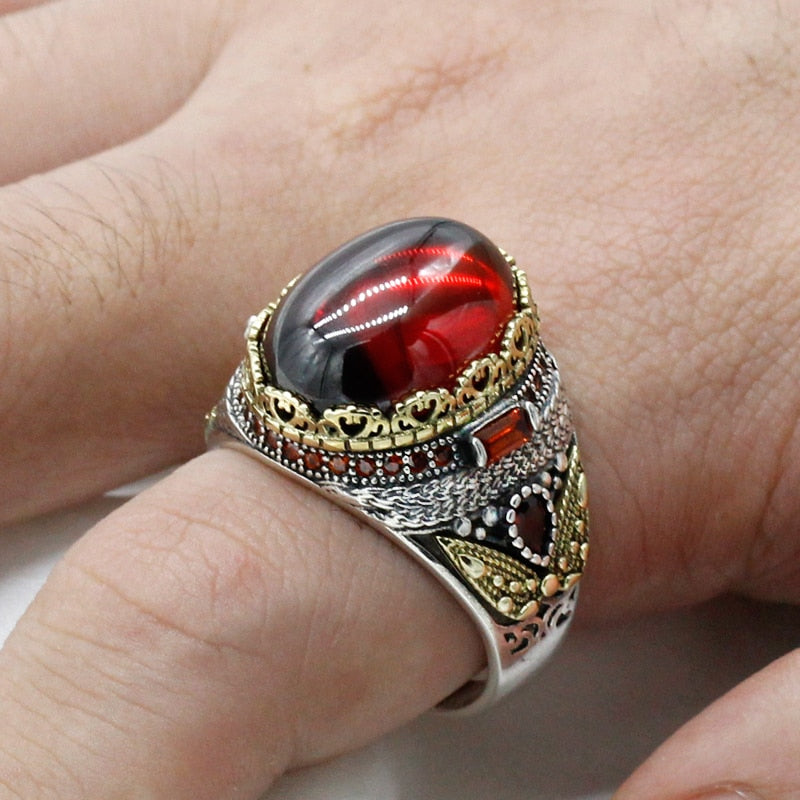 Natural Crimson Zirconia Thai Silver Ring for Women