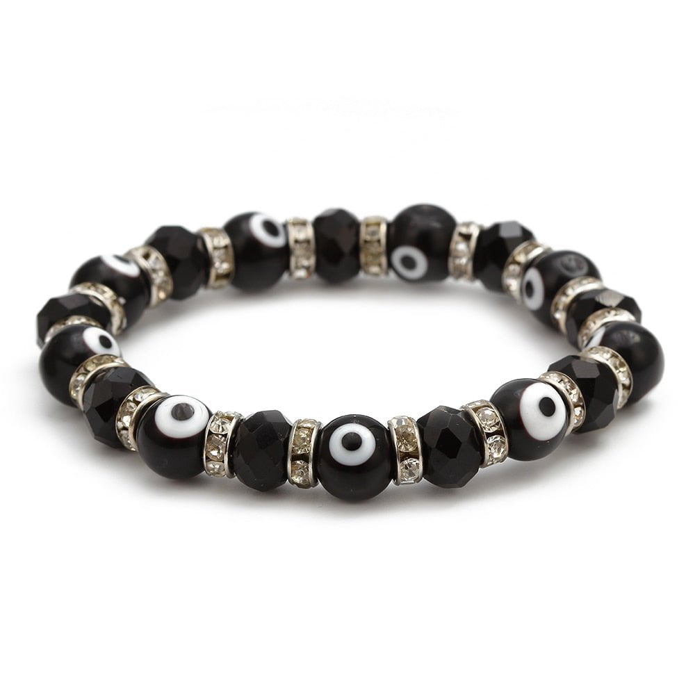 EVIL EYE Glass Bead Strand Bracelet Green Black Red Blue Turkish