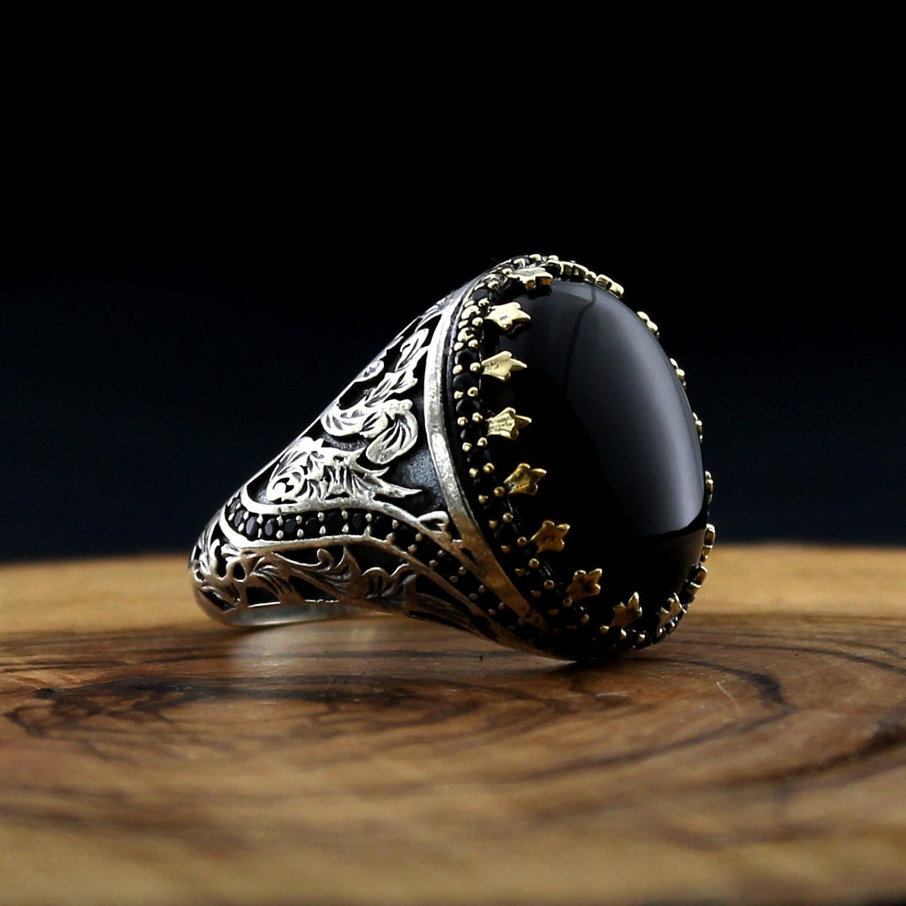 HANDMADE STERLING SILVER AGATE/TIGER'SEYE TURKISH RING FOR MEN