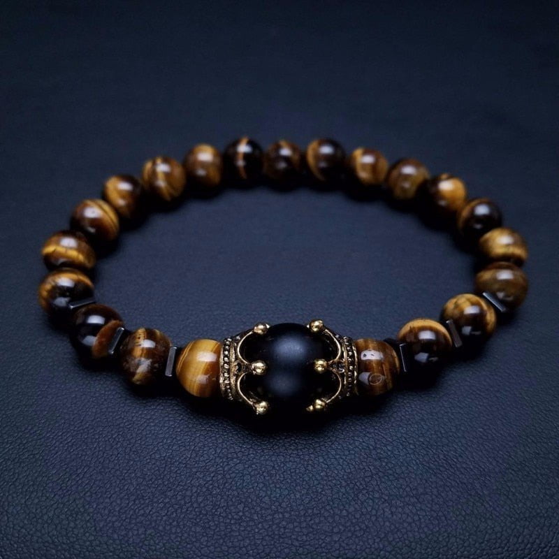 Bracelet Crown Lion Head Bracelet Quality Tiger Eye Stone