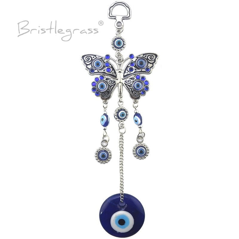 BRISTLEGRASS Turkish Blue Evil Eye Rhinestone Butterfly Wall Hanging