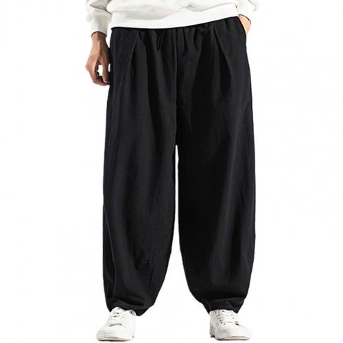 Harem Pants Solid Color Drawstring Mid Rise Pockets Pants for Daily Wear