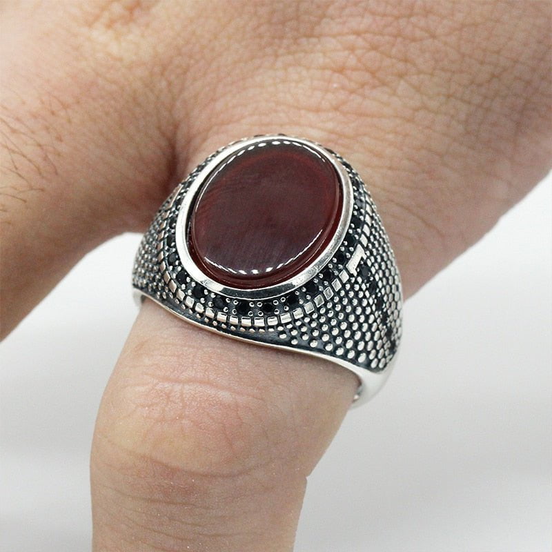 Crimson Aqeeq Sunnah Ring for Men Sterling Silver